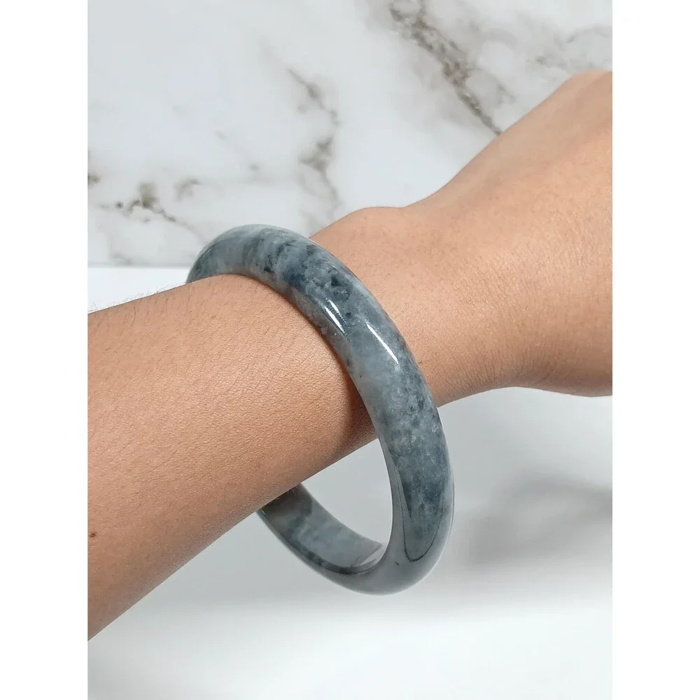 Natural Jadeite Jade Bangle Bracelet Dark Grey 2.5